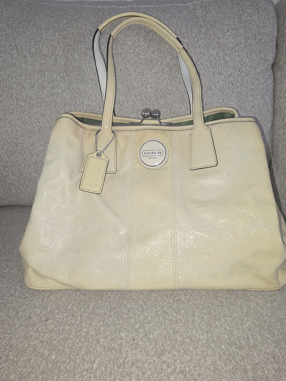 Coach Women's Medium Size Patent Leather Bag In Light Yellow